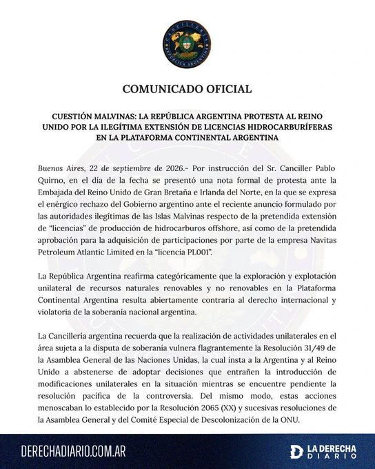 Comunicado oficial de Cancillería