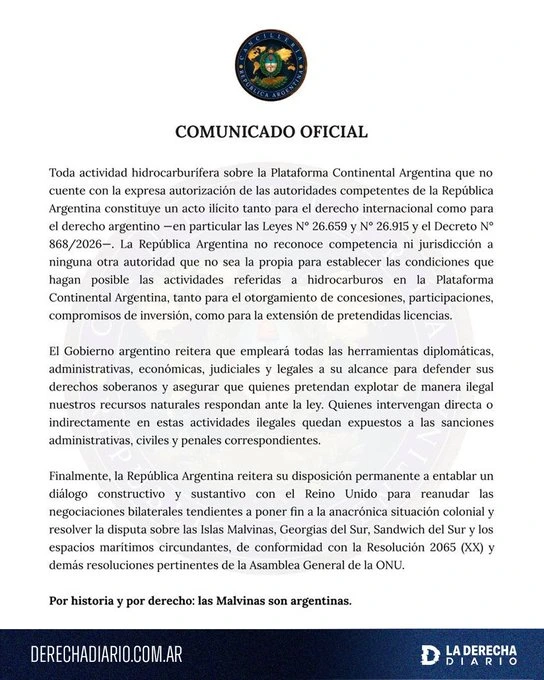 Comunicado oficial de Cancillería