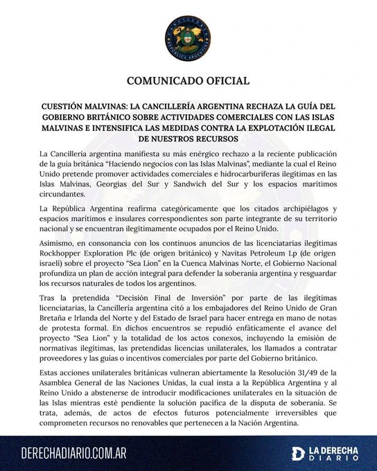 Comunicado oficial de Cancillería