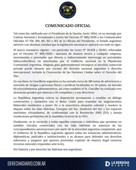 Official statement from the Foreign Ministry