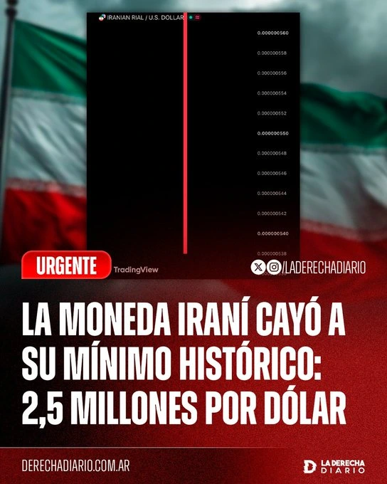 La moneda del régimen iraní cayó a un mínimo histórico: 2,5 millones por dólar
