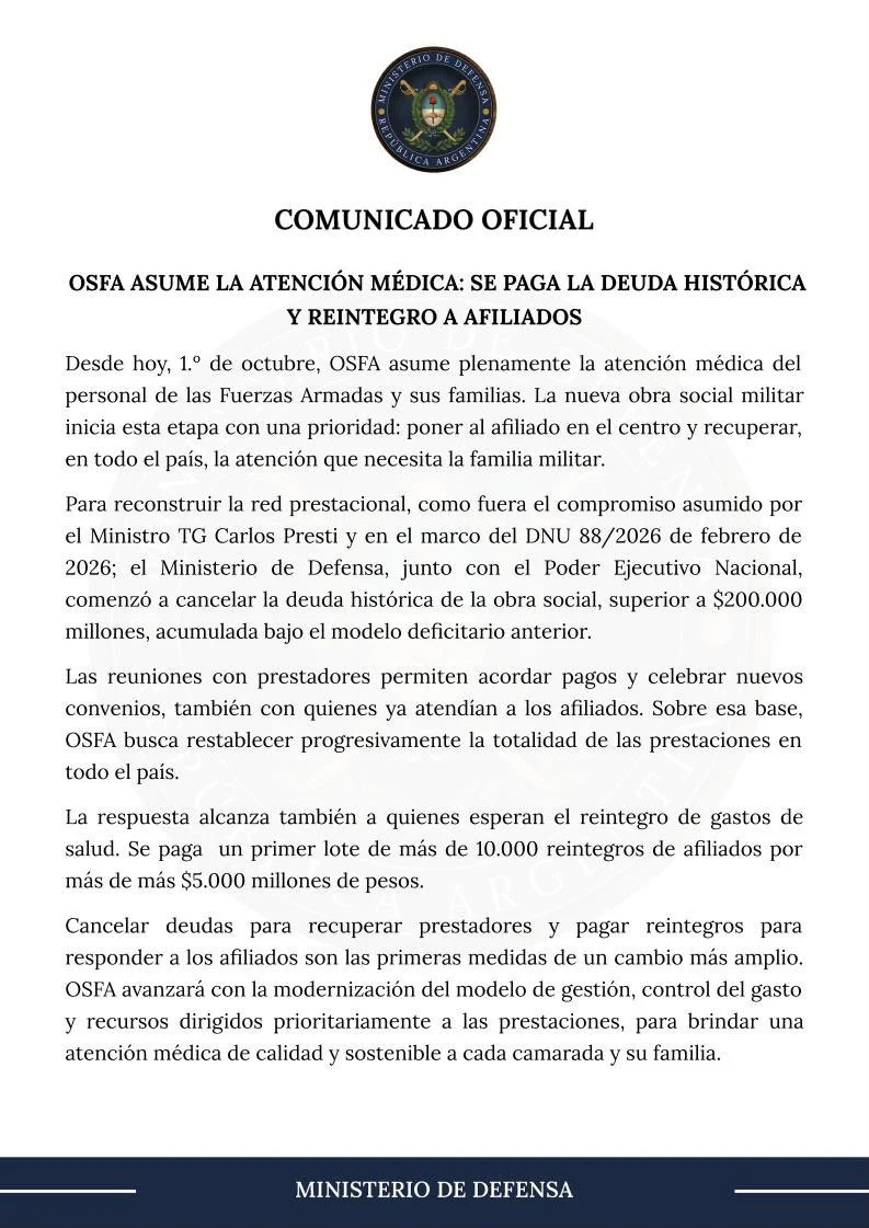 The statement from the Ministry of Defense