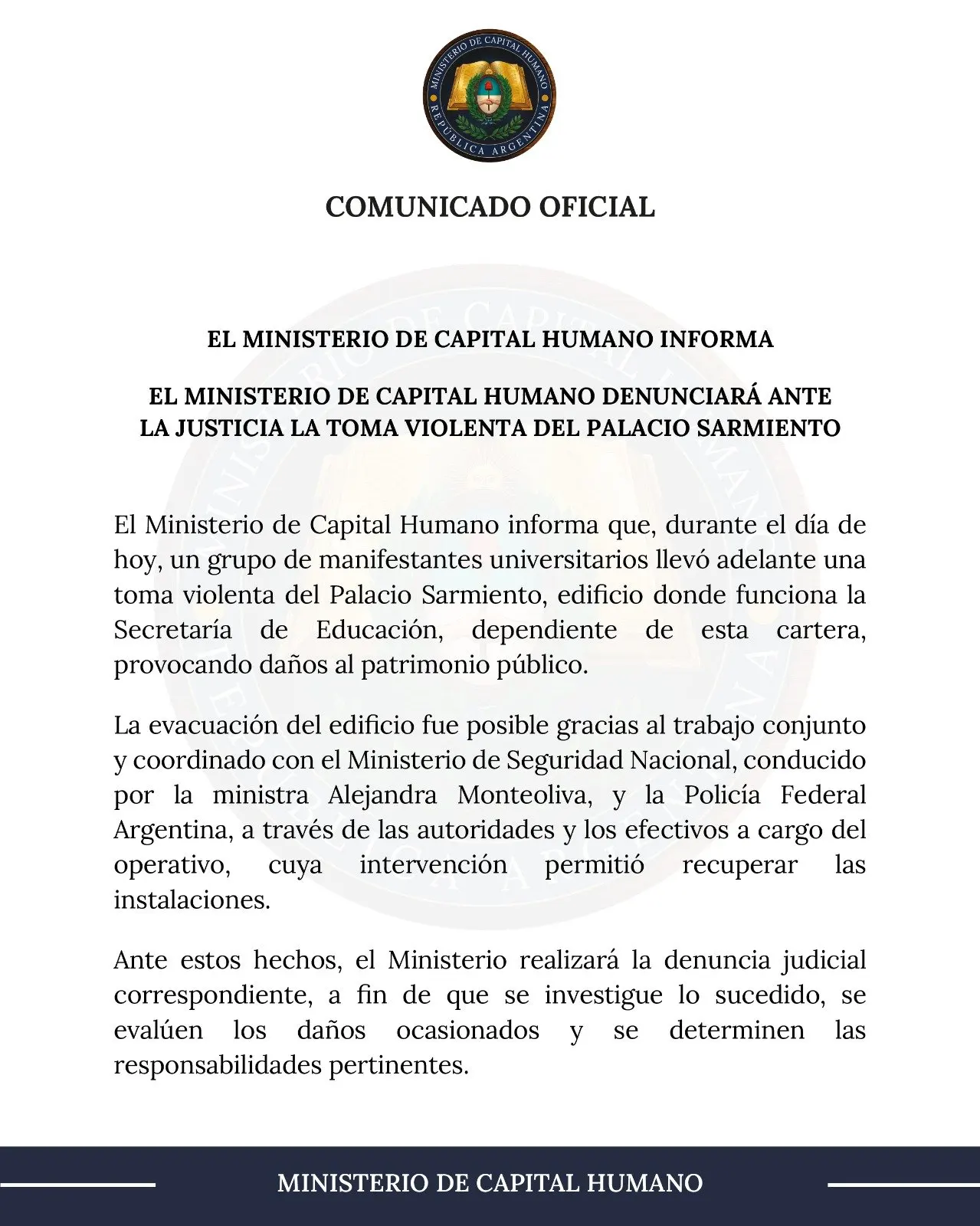 El Ministerio de Capital Humano iniciará acciones legales contra los kirchneristas.