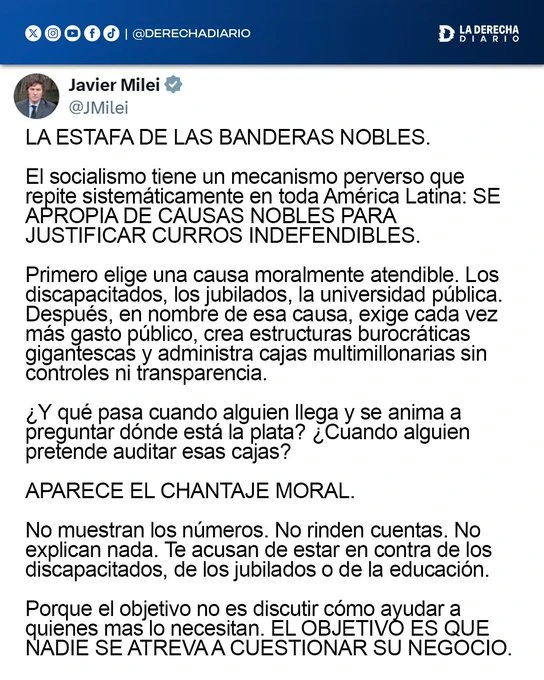El presidente, Javier Milei en X: