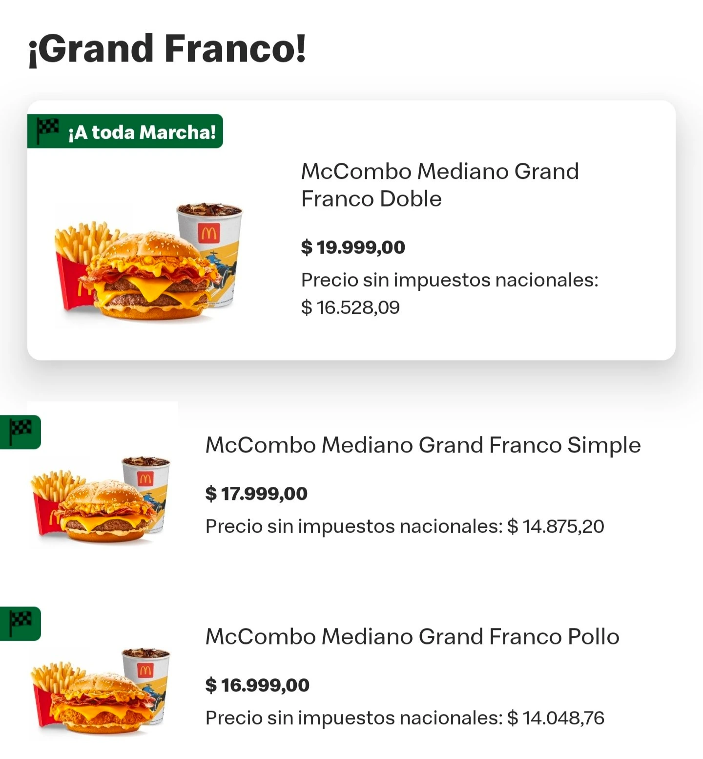 Los combos de Franco Colapinto en McDonald's