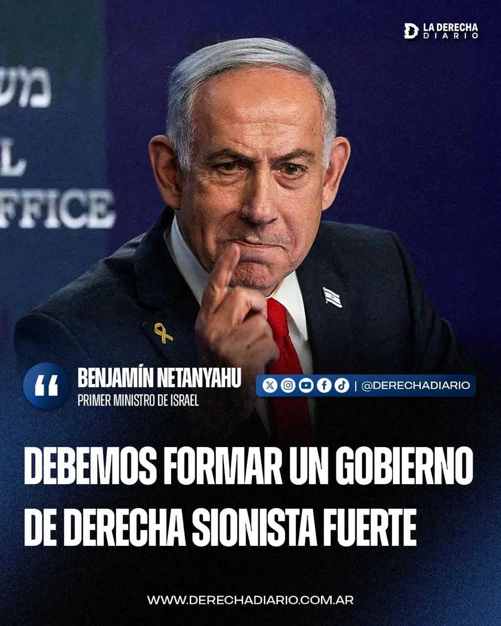 Benjamin Netanyahu luego de confirmar la consolidación de su partido como primera fuerza.
