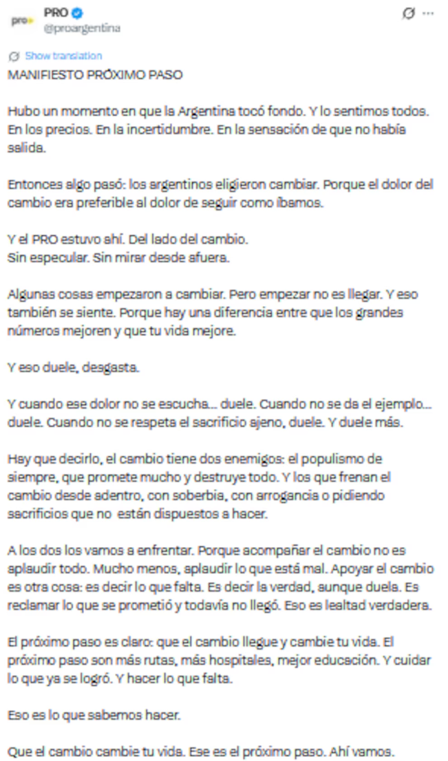 Comunicado del PRO