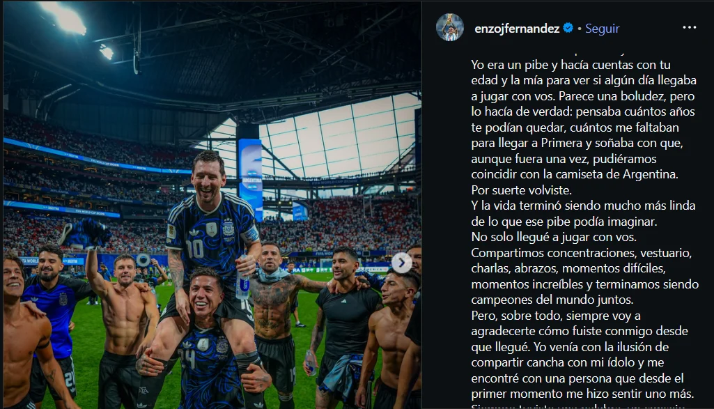 La dedicatoria de Enzo Fernández para Lionel Messi