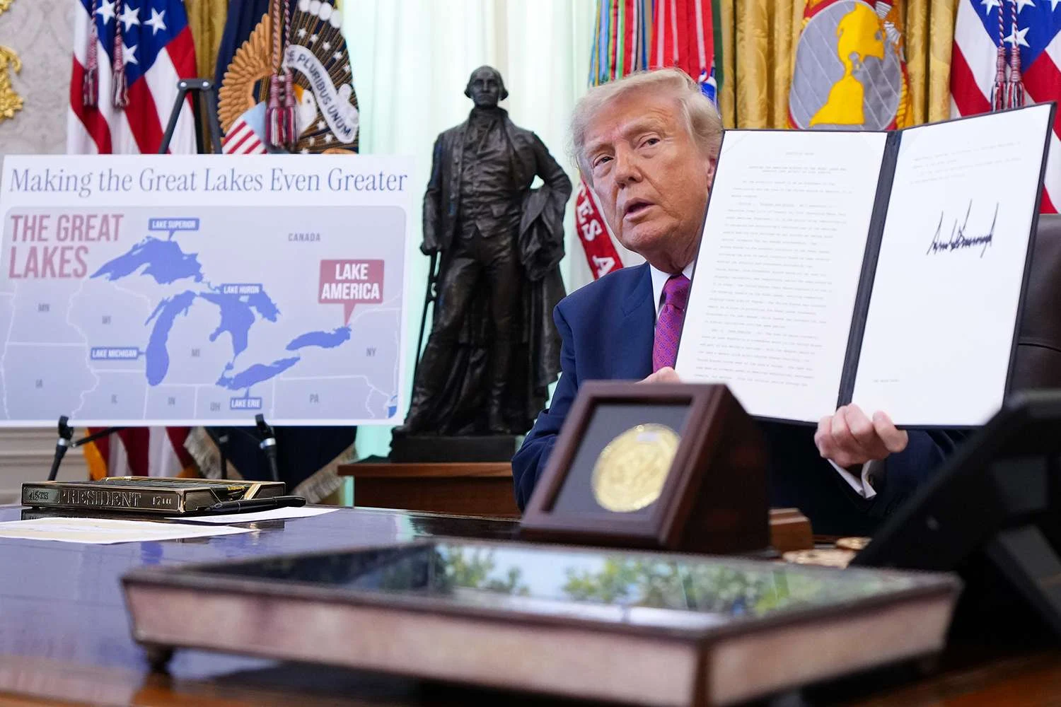 President Donald Trump has renamed ''Lake Ontario'' to ''Lake America'' effective immediately