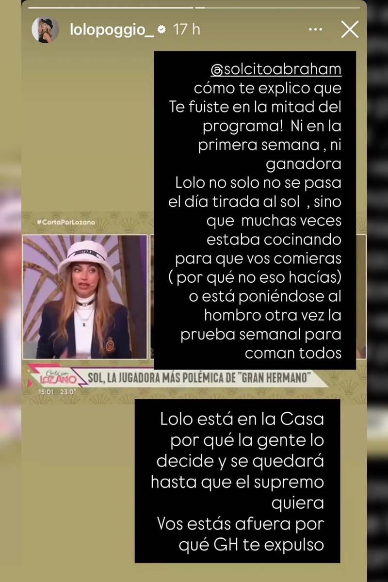 La familia de Lolo Poggio respondió a Solange