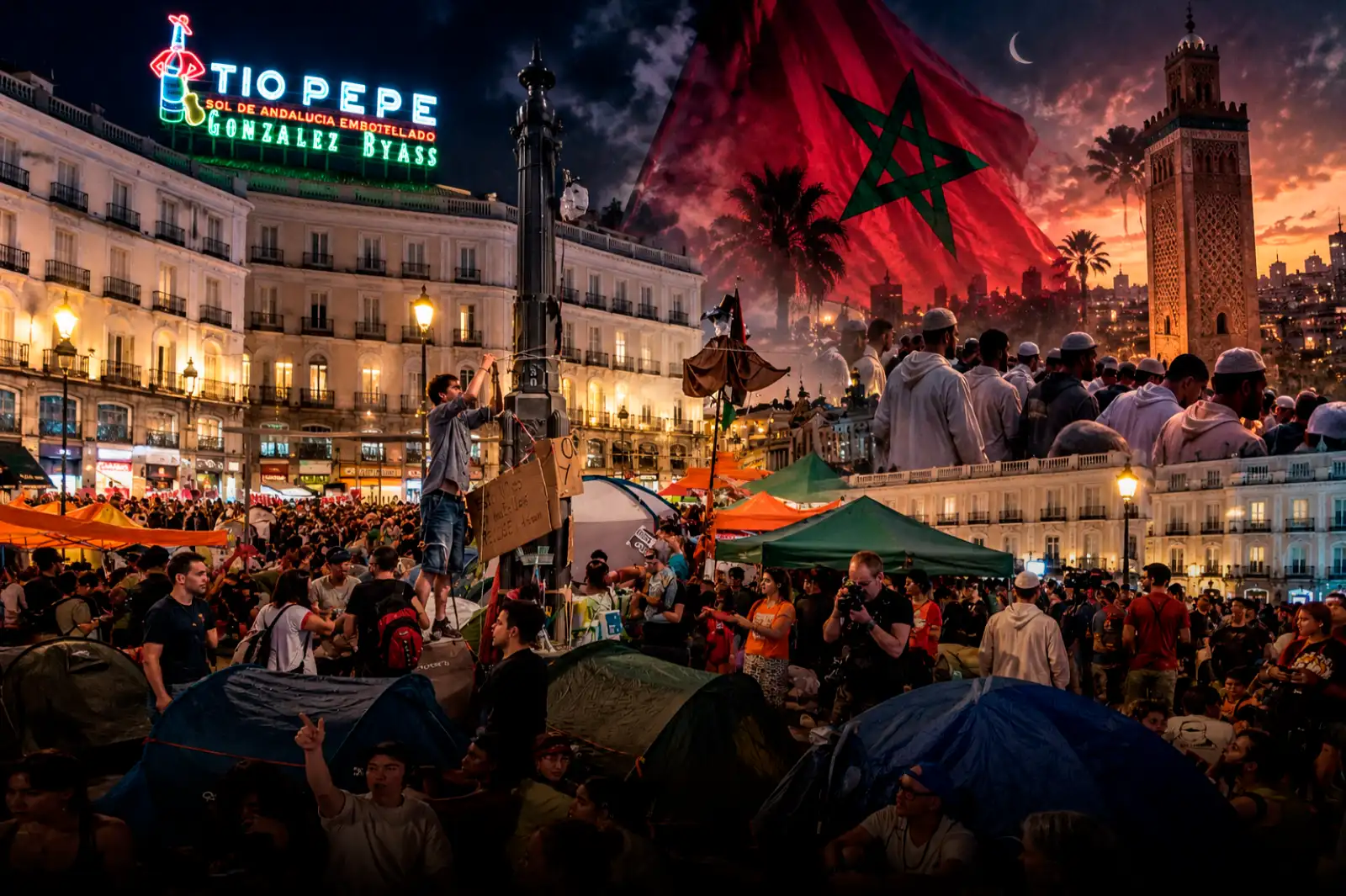 En la acampada de la izquierda en Madrid denuncian robos de magrebíes y activan "protocolos" contra agresiones sexuales