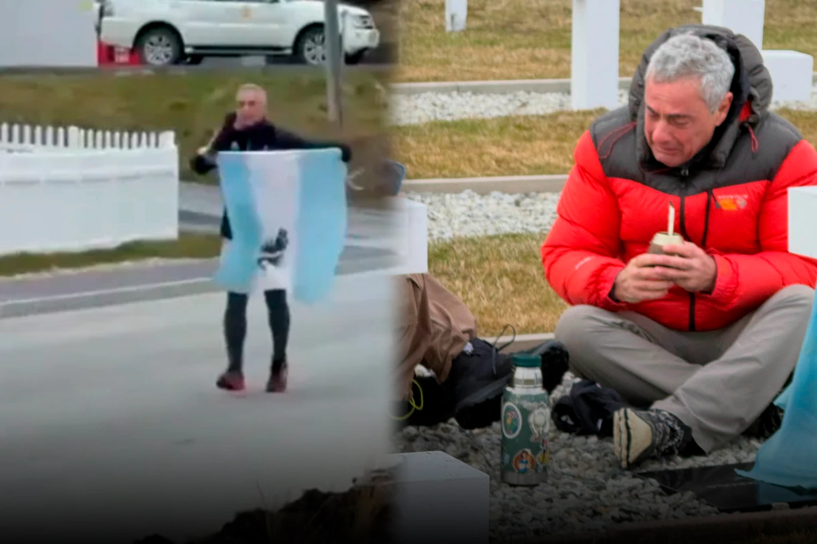 Un veterano flameó la bandera argentina en las Malvinas para homenajear al primer caído de la guerra
