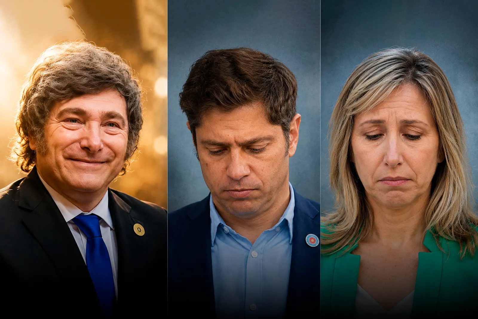 El presidente Javier Milei, Axel Kicillof y Myriam Bregman.