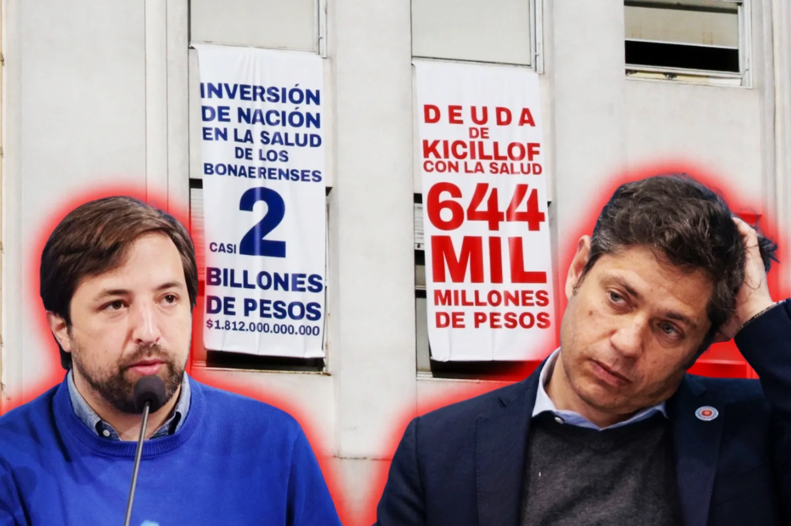 Carteles en el Ministerio de Salud exponen la millonaria deuda de Kicillof con la salud pública