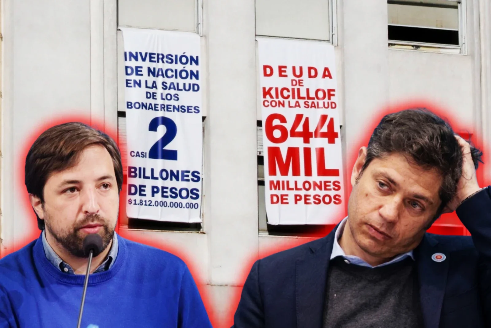 Los carteles en el Ministerio de Salud.
