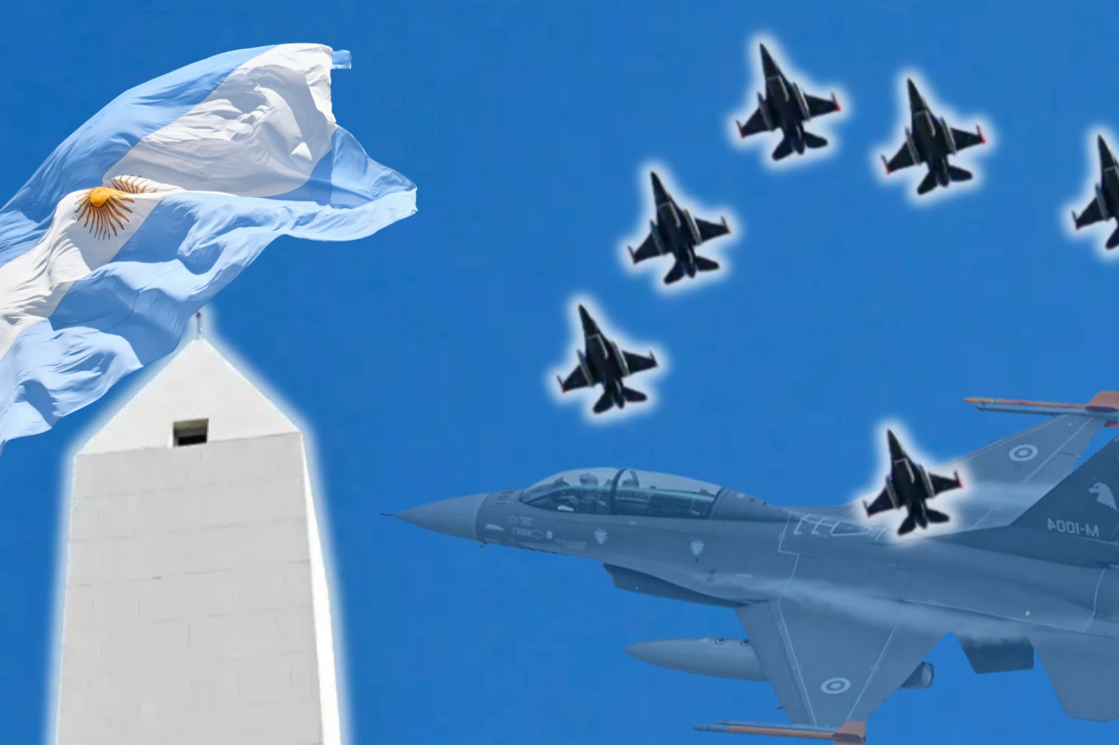 Los aviones F-16 sobrevolaron la Ciudad de Buenos Aires en el aniversario de la Escuela de Aviación Militar