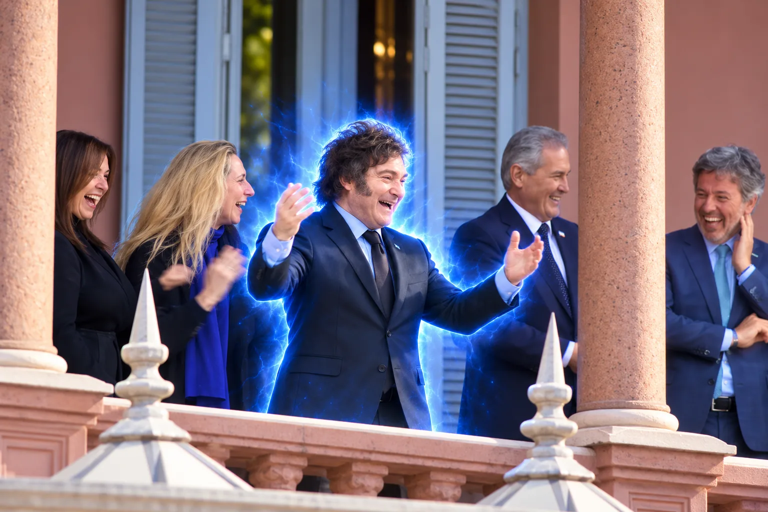 Milei salió al balcón de la Casa Rosada a "farmear aura" e hizo el "six seven"