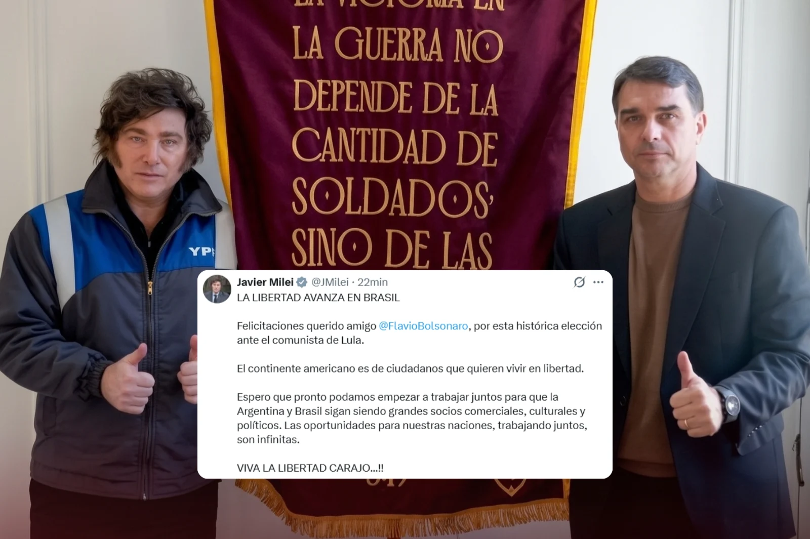 Javier Milei felicitó a Bolsonaro: “El continente americano es de ciudadanos que quieren vivir en libertad”