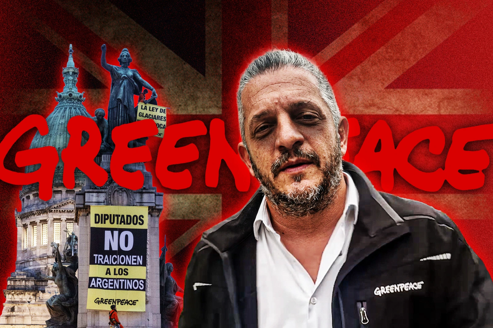 Terroristas de Greenpeace vandalizaron un monumento frente al Congreso en rechazo a la Ley de Glaciares