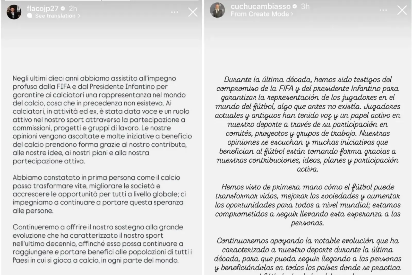 Los mensajes de Javier Pastore y Esteban Cambiasso