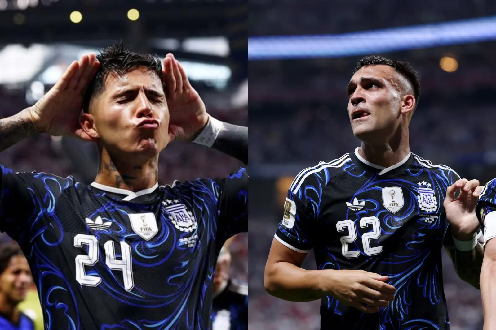 Los festejos de Enzo Fernández y Lautaro Martínez tras sus goles a Inglaterra