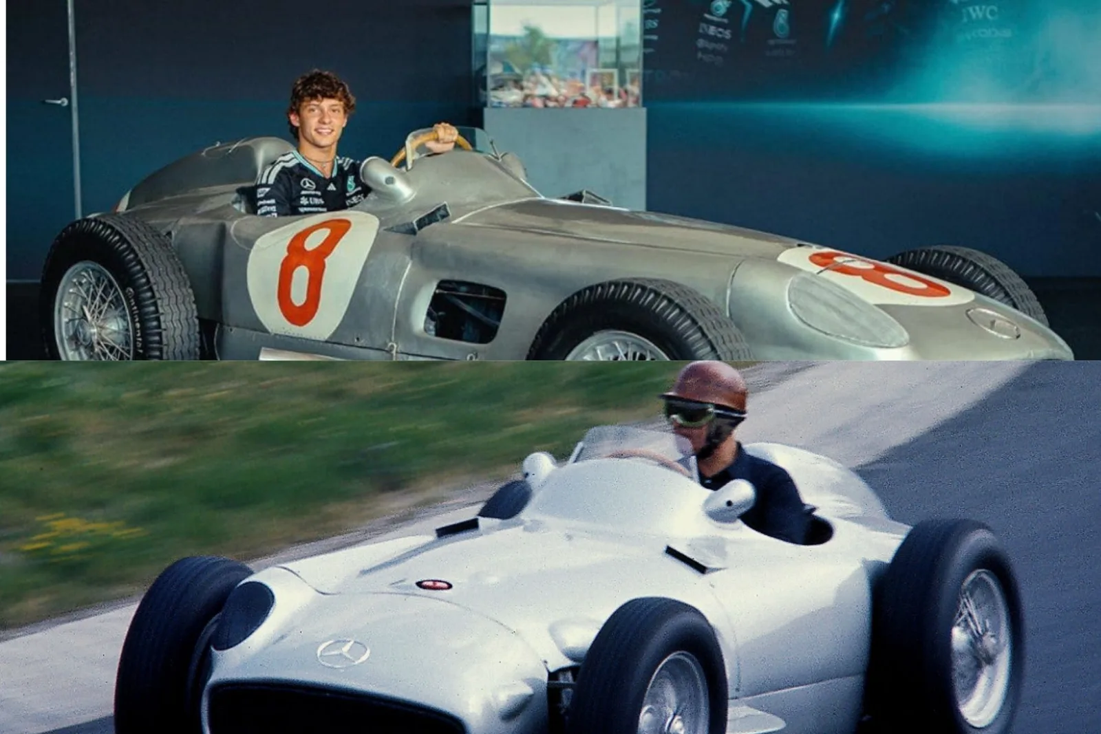 Kimi Antonelli se subió al Mercedes de Fangio y protagonizó un homenaje histórico