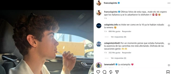 Colapinto referred to the theft on his social media