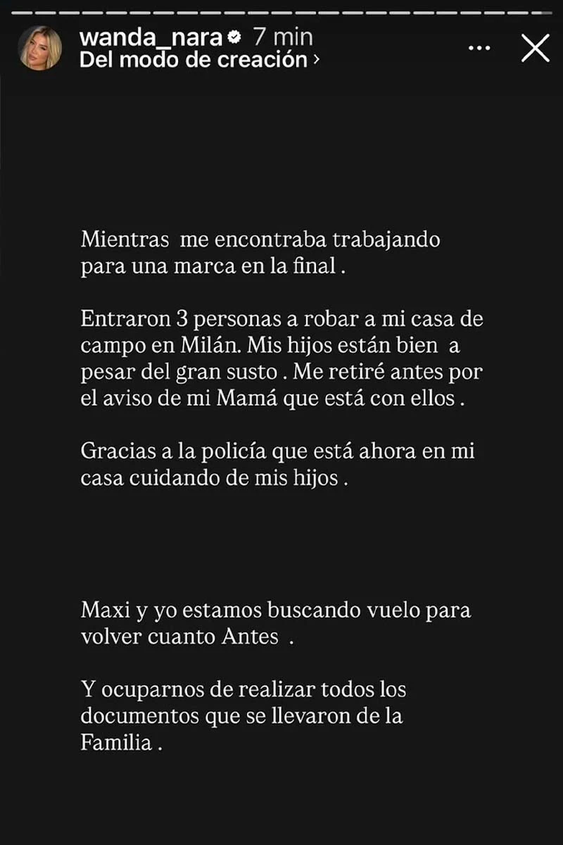Qué contó Wanda Nara sobre el robo en su casa de Milán