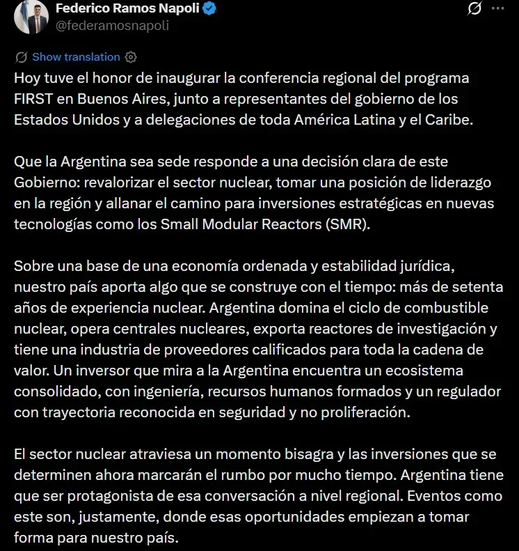 El mensaje de Federico Napoli.