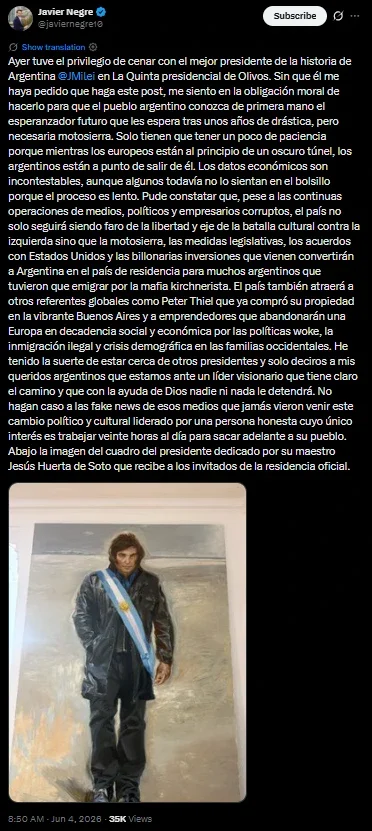 El tuit de Javier Negre