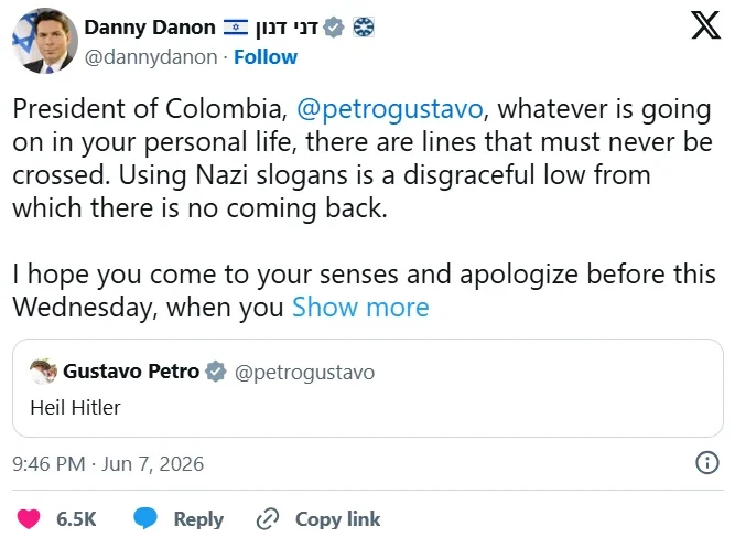Danny Danon, Israel's ambassador to the United Nations, who harshly questioned the statements of the Colombian president.