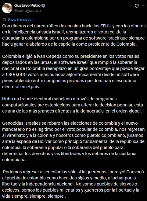 Petro habló de un "software israelí" y afirmó que hubo fraude