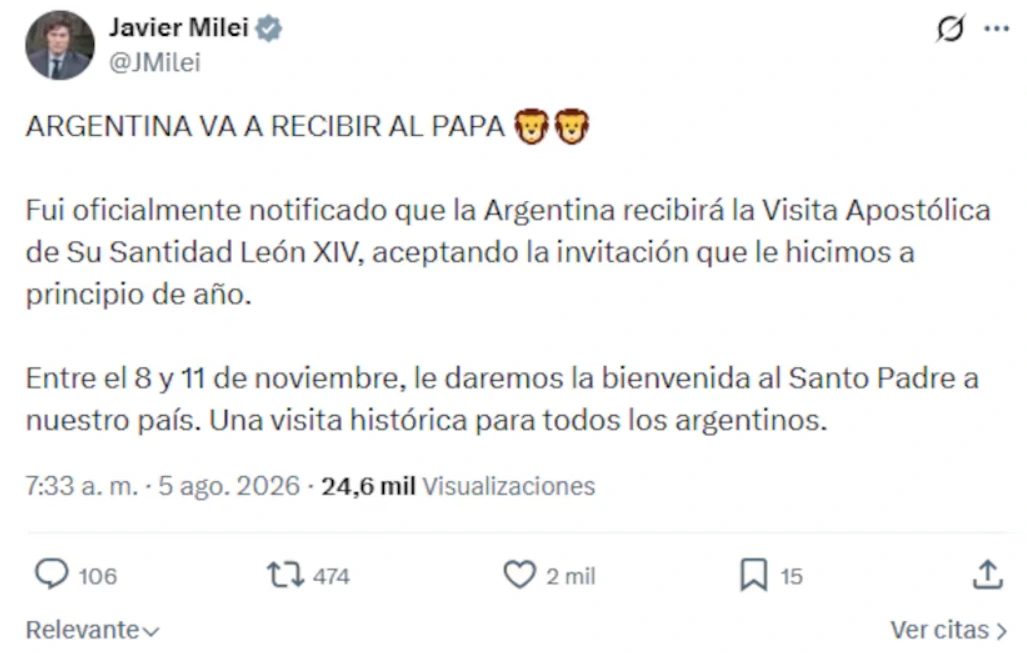 Milei confirmó que el Vaticano aceptó la invitación del Gobierno