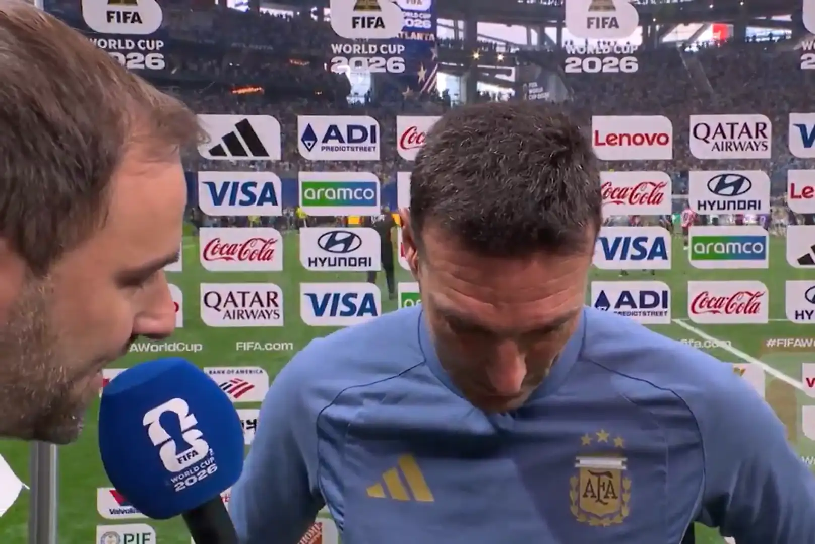 Scaloni broke down in tears and left the live interview after the comeback against Egypt