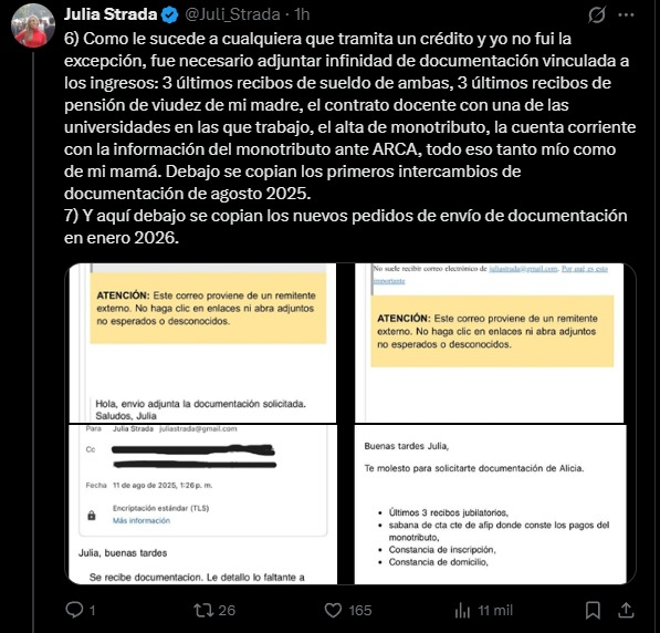 La diputada kirchnerista publicó un extenso hilo en X adjuntando el proceso para obtener un crédito.