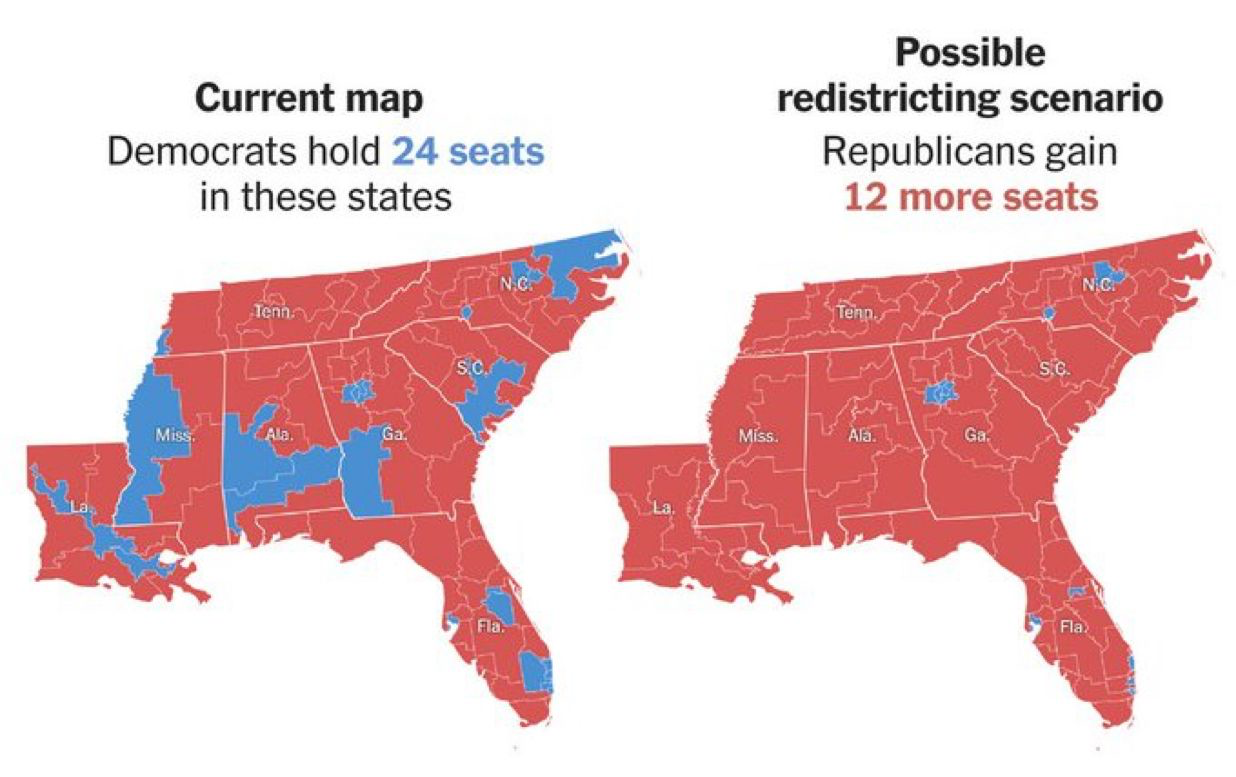 Possible new scenario after the ruling: Republicans could win 12 seats in the south once the maps are redesigned.