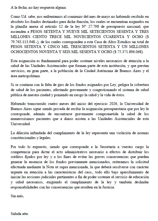 El pedido de la UBA.