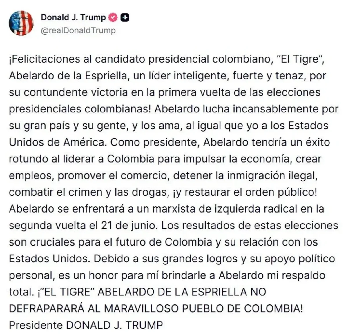 Abelardo is Donald Trump's favorite candidate in the coffee-growing country.