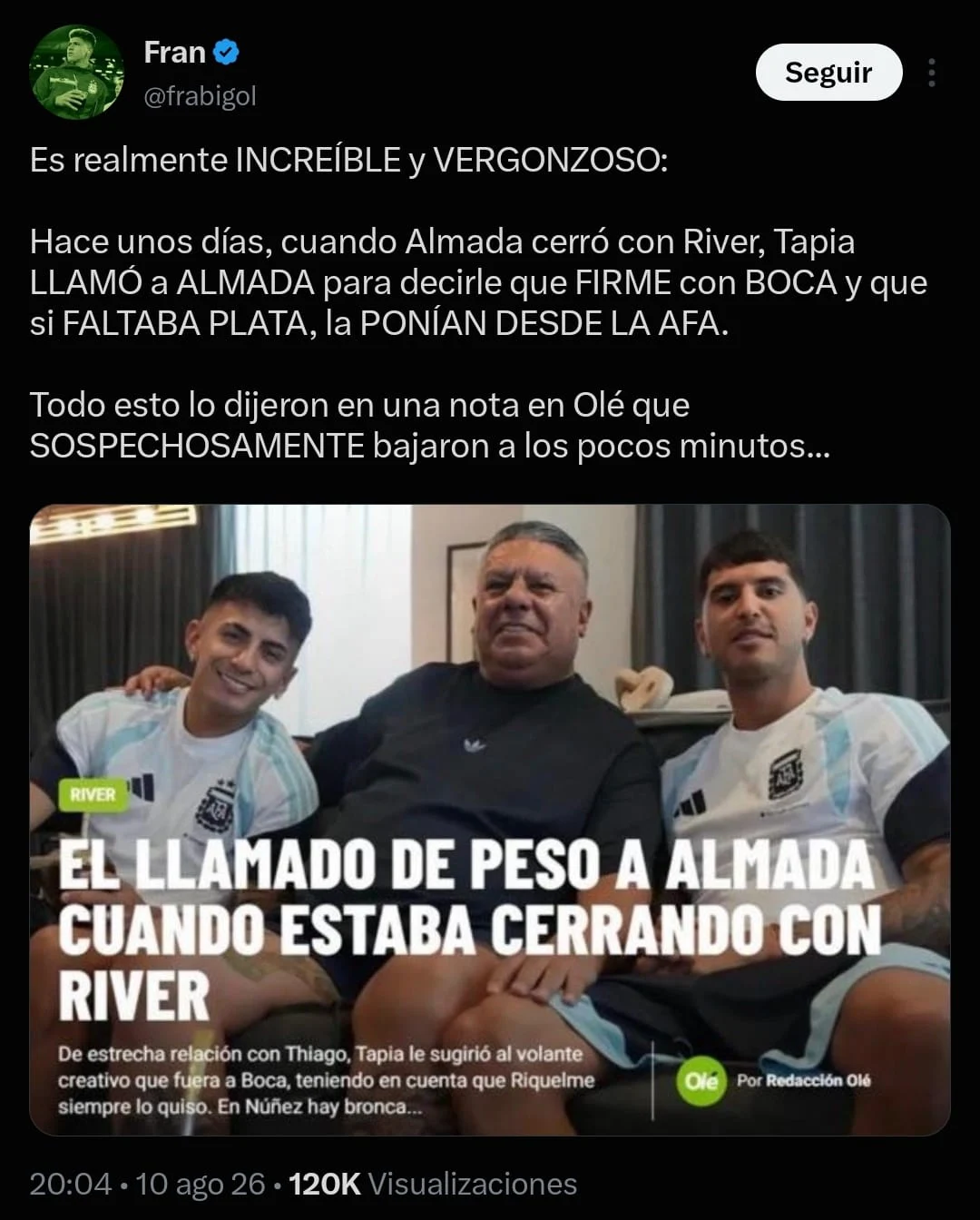 Hinchas de River enojados en las redes sociales