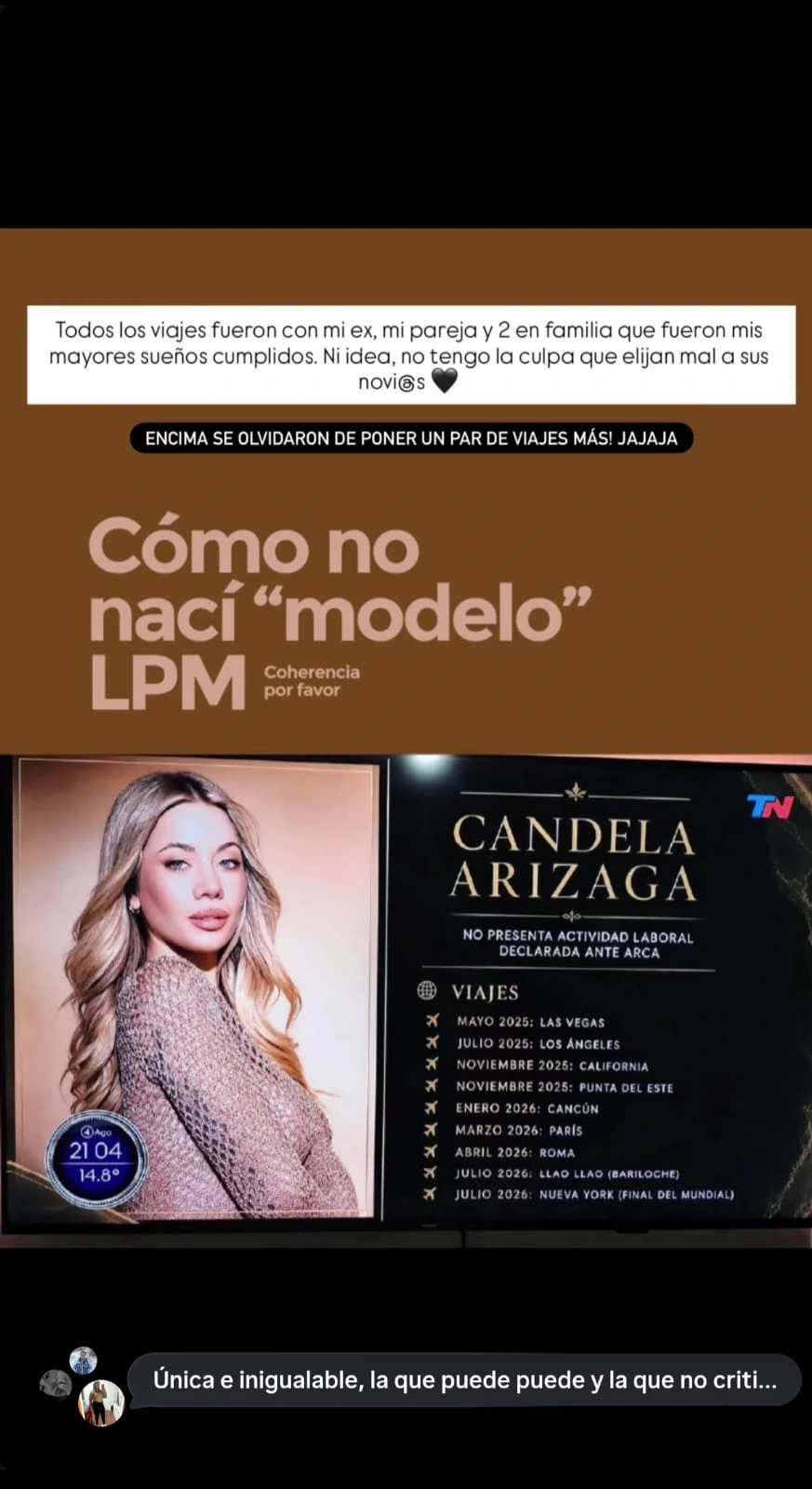 La reacción de Candela Arizaga a TN