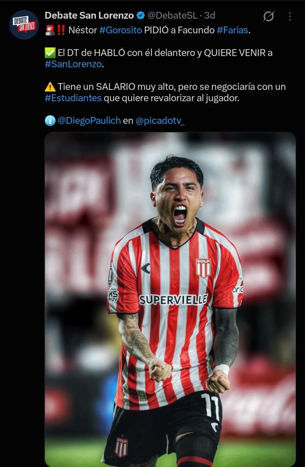 Facundo Farías llegaría a préstamo a San Lorenzo