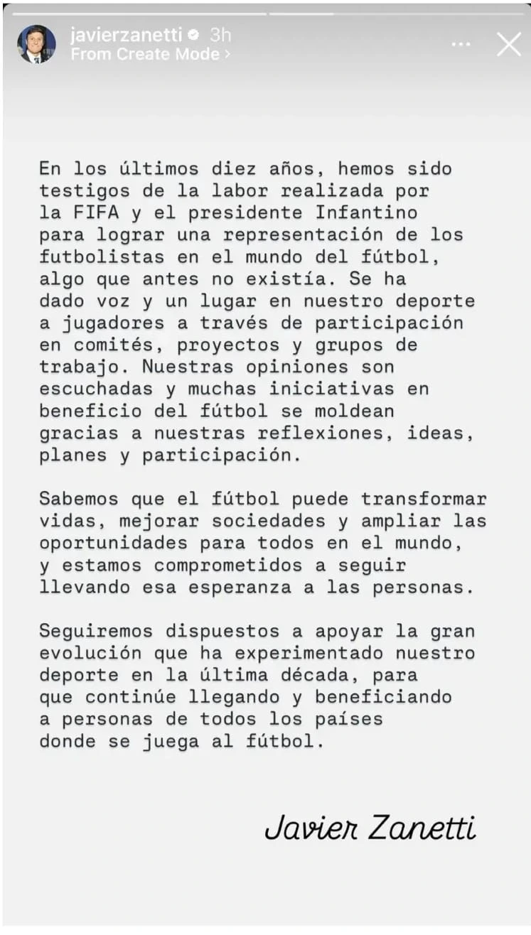 El descargo de Javier Zanetti