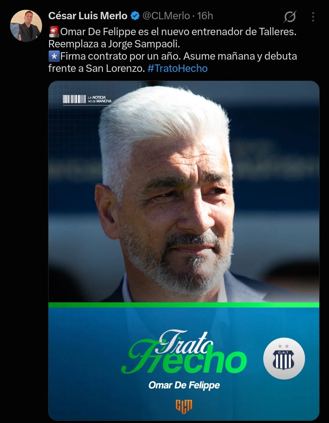 Omar De Felippe será entrenador de Talleres