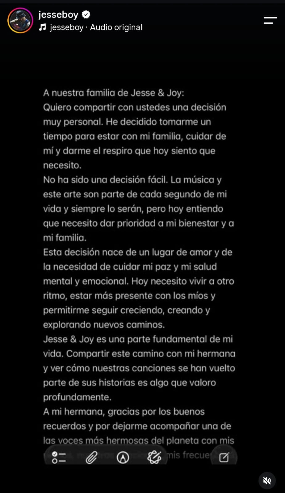 El comunicado de la banda en Instagram