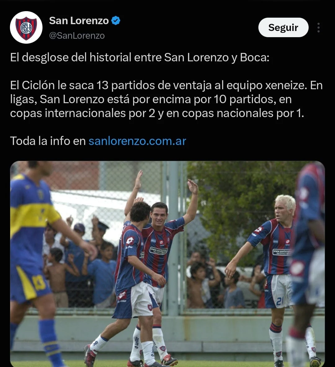La publicación de San Lorenzo en sus redes sociales