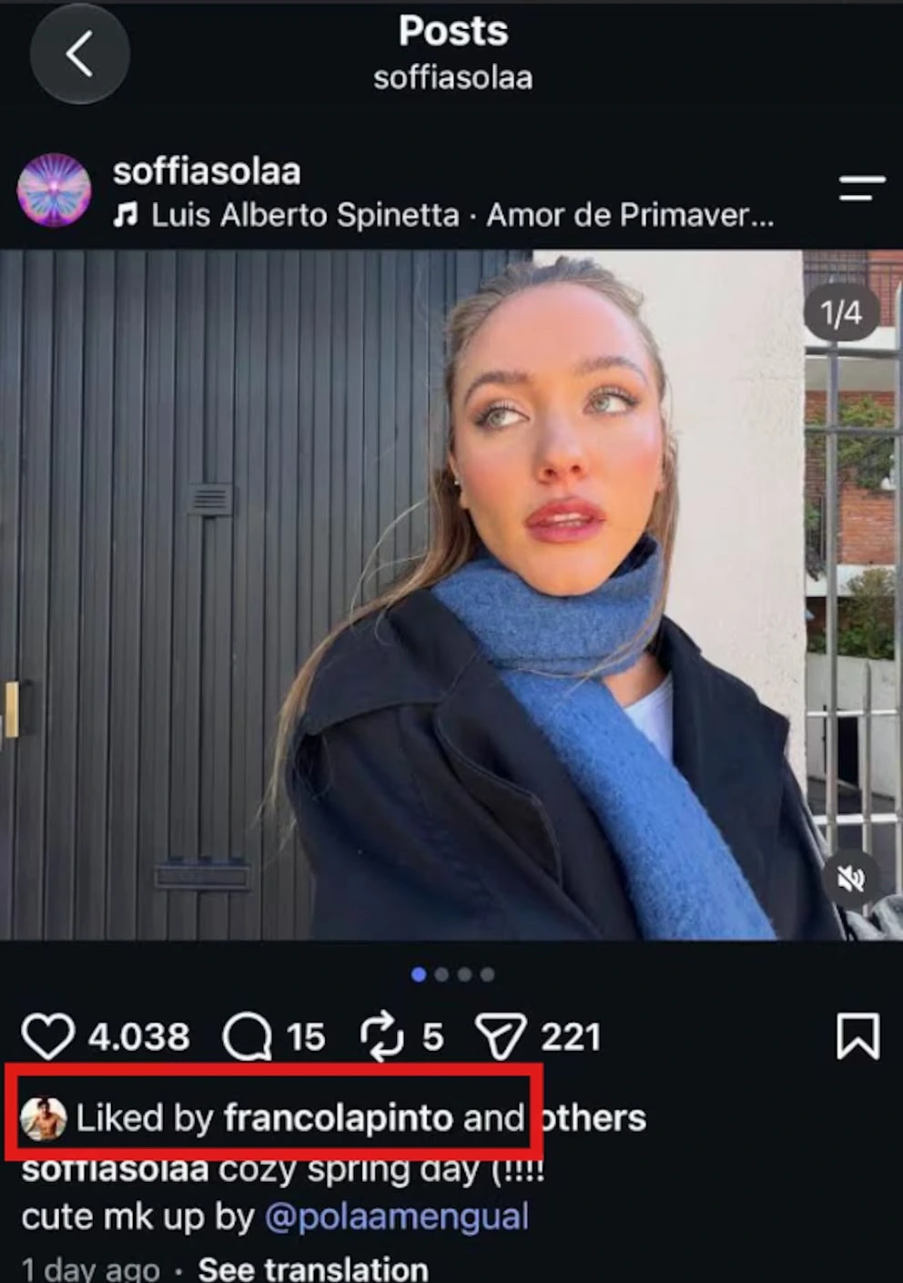 La foto a la que Franco Colapinto dio like en Instagram
