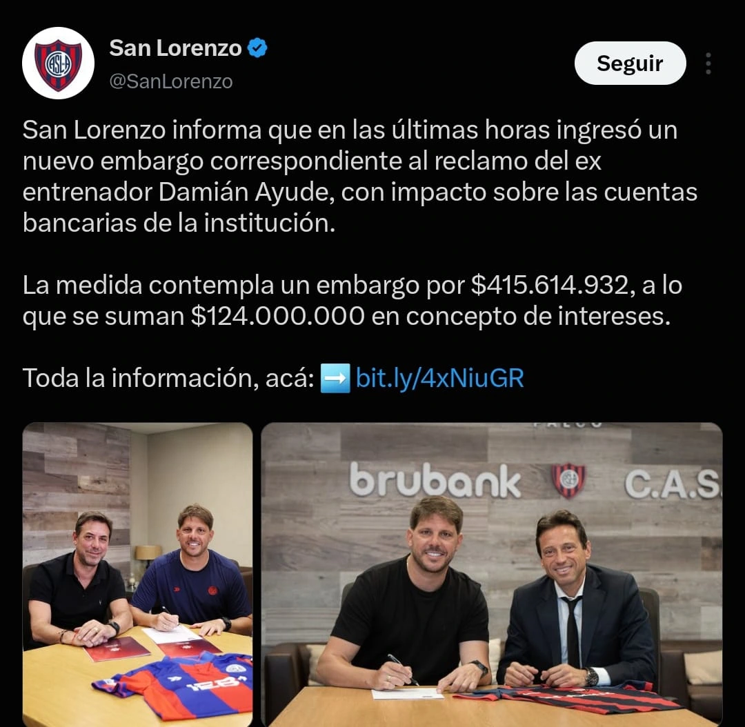 Comunicado de San Lorenzo en sus redes sociales