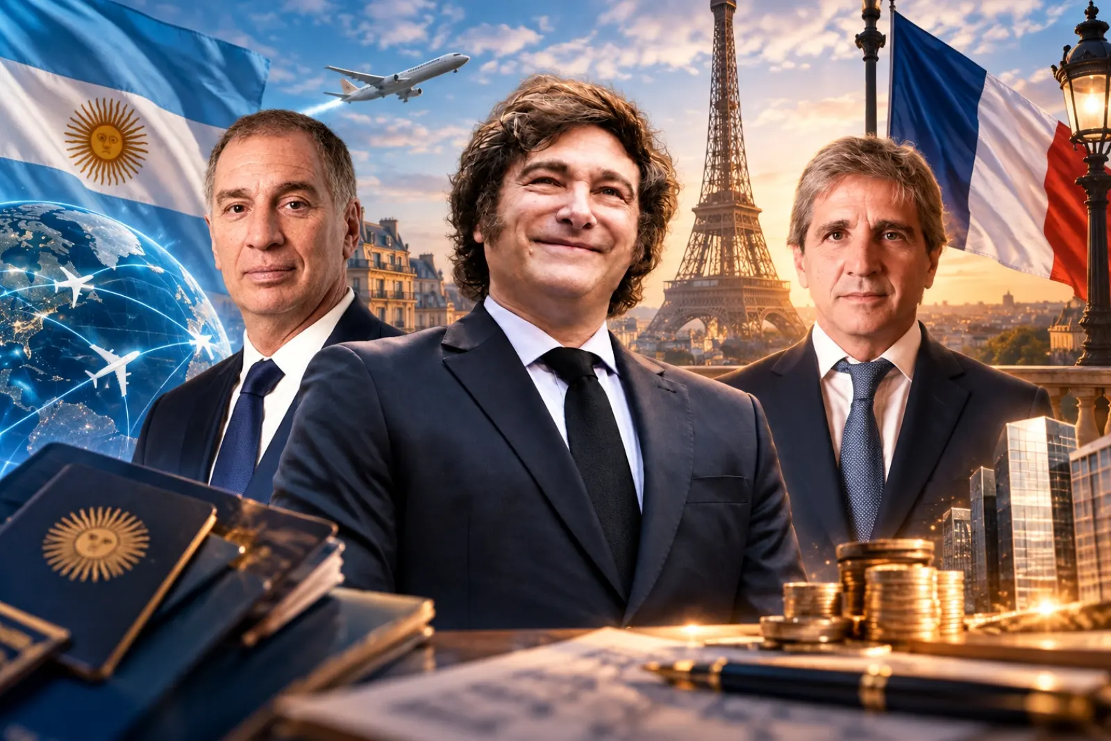 Javier Milei, Luis Caputo y Diego Santilli.
