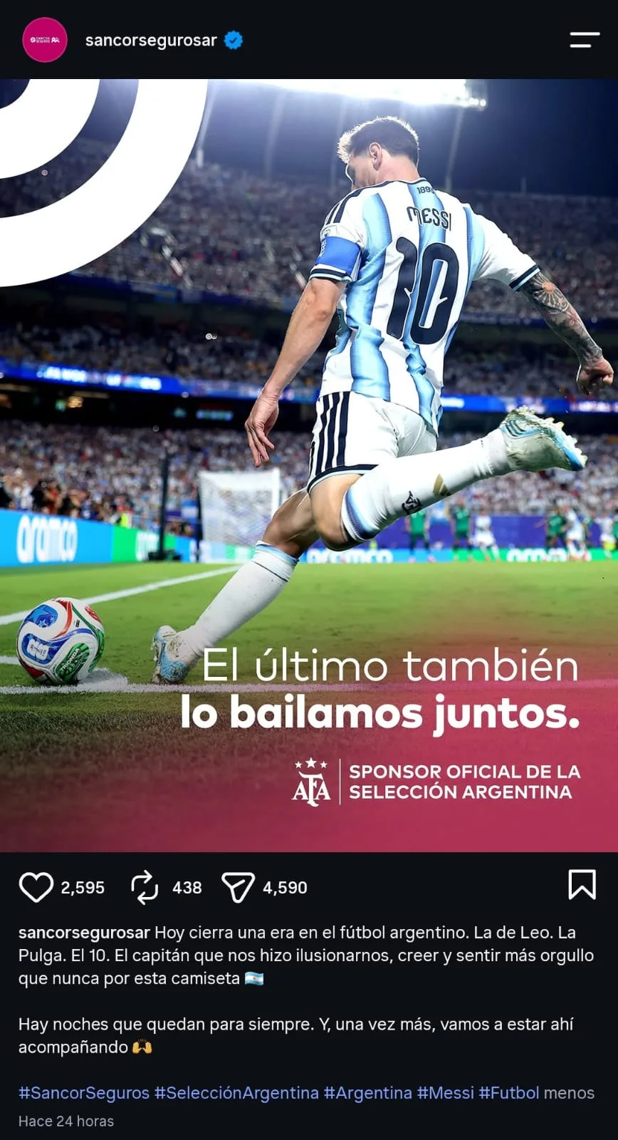 La última publicación de la cuenta de Sancor Seguros no tiene la opción de comentarios