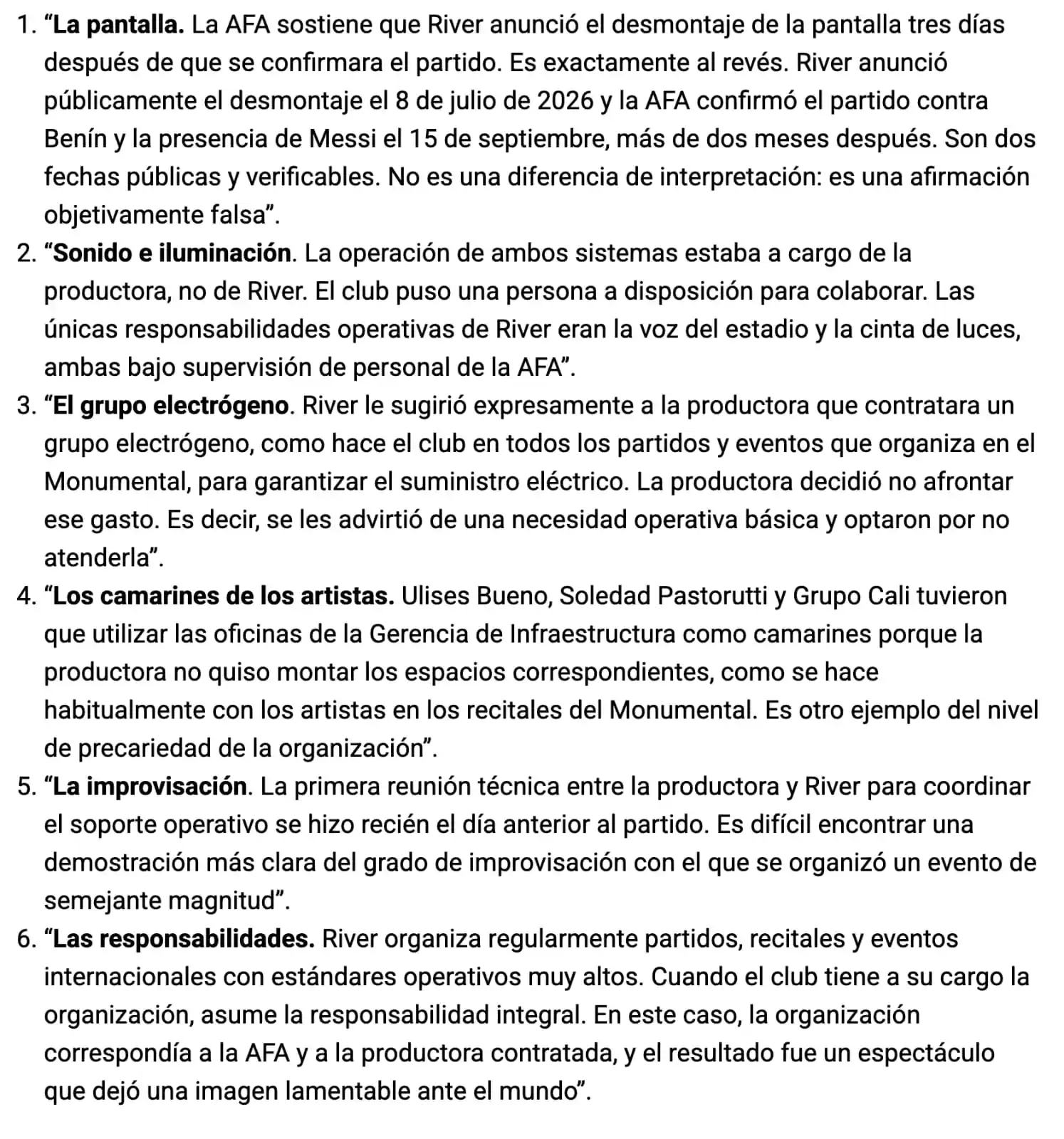 El descargo de River contra Marketing Sports